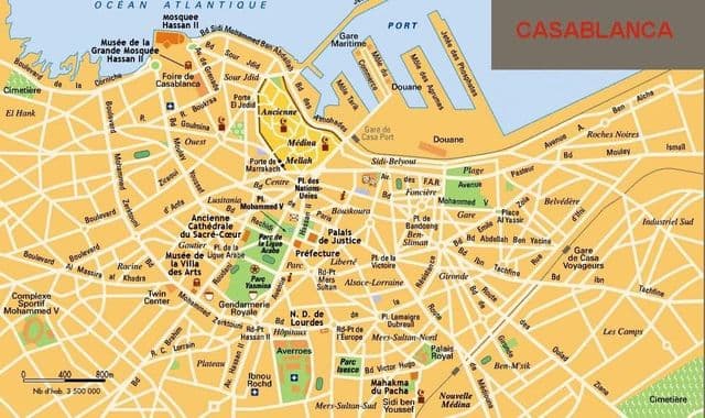 Mapa del centro de la ciudad de Casablanca