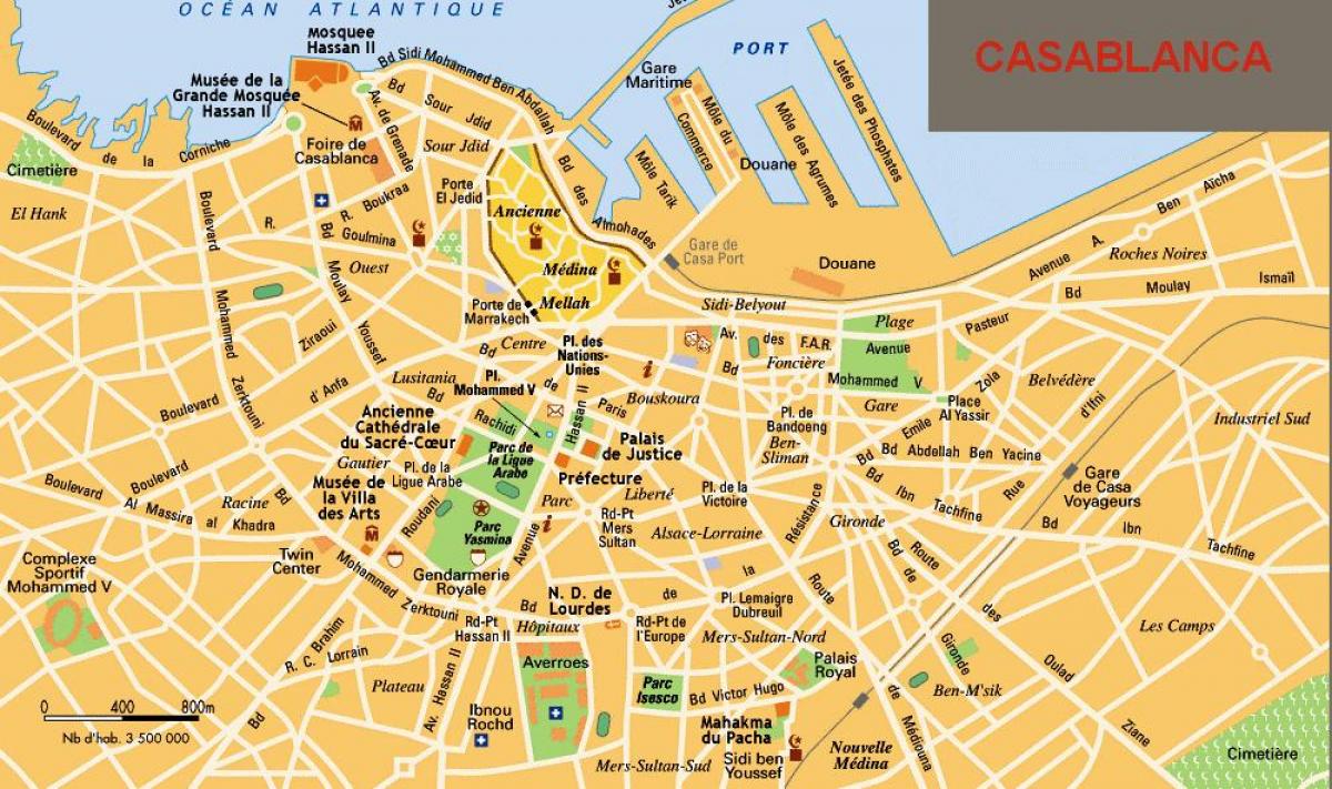 Mapa del centro de la ciudad de Casablanca