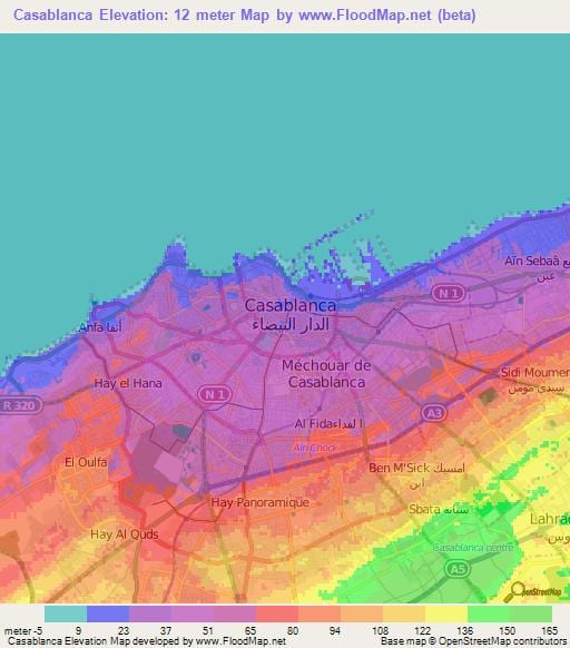 Mapa de elevación de Casablanca